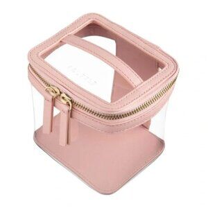 TRUFFLE Blush Pink Genuine Leather Clear Clarity Mini Train Case with Top Handle